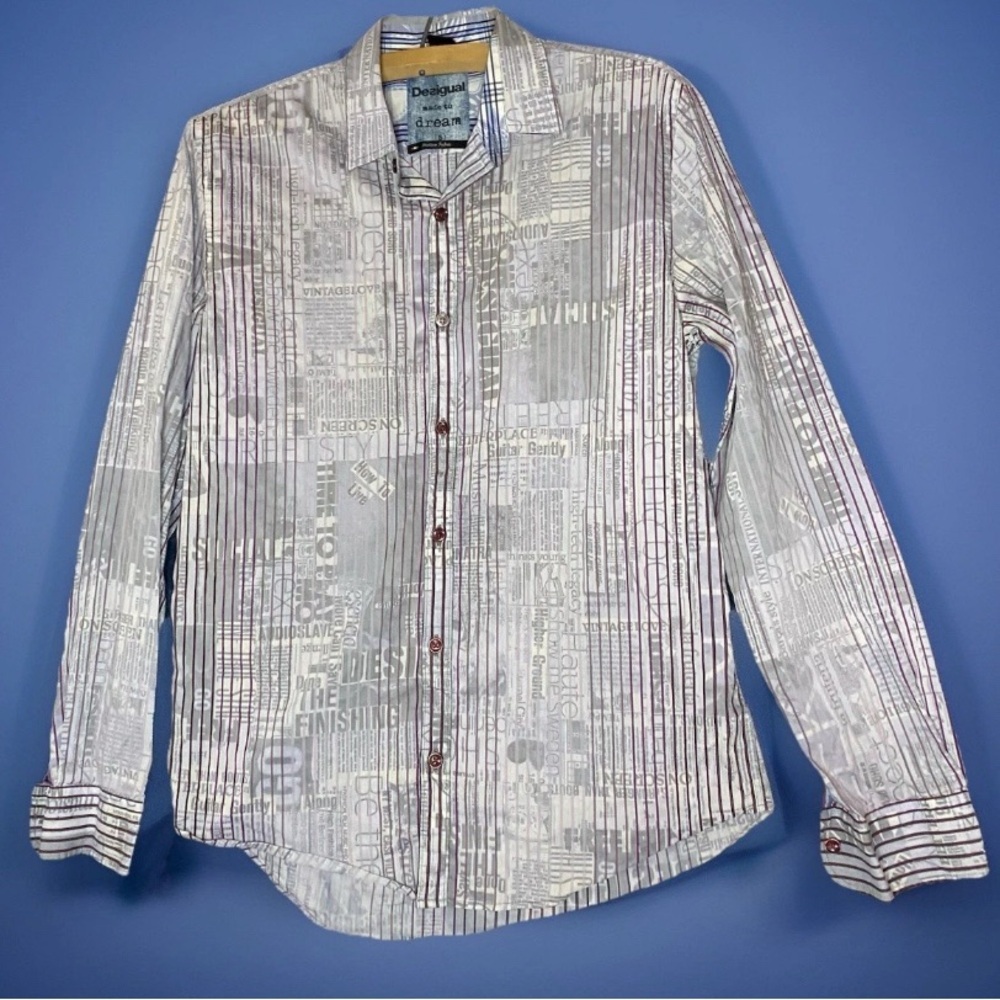 Desigual Mens Button Shirtβ Striped Long Sleeve Regular Fit Italian Fabric Sz S